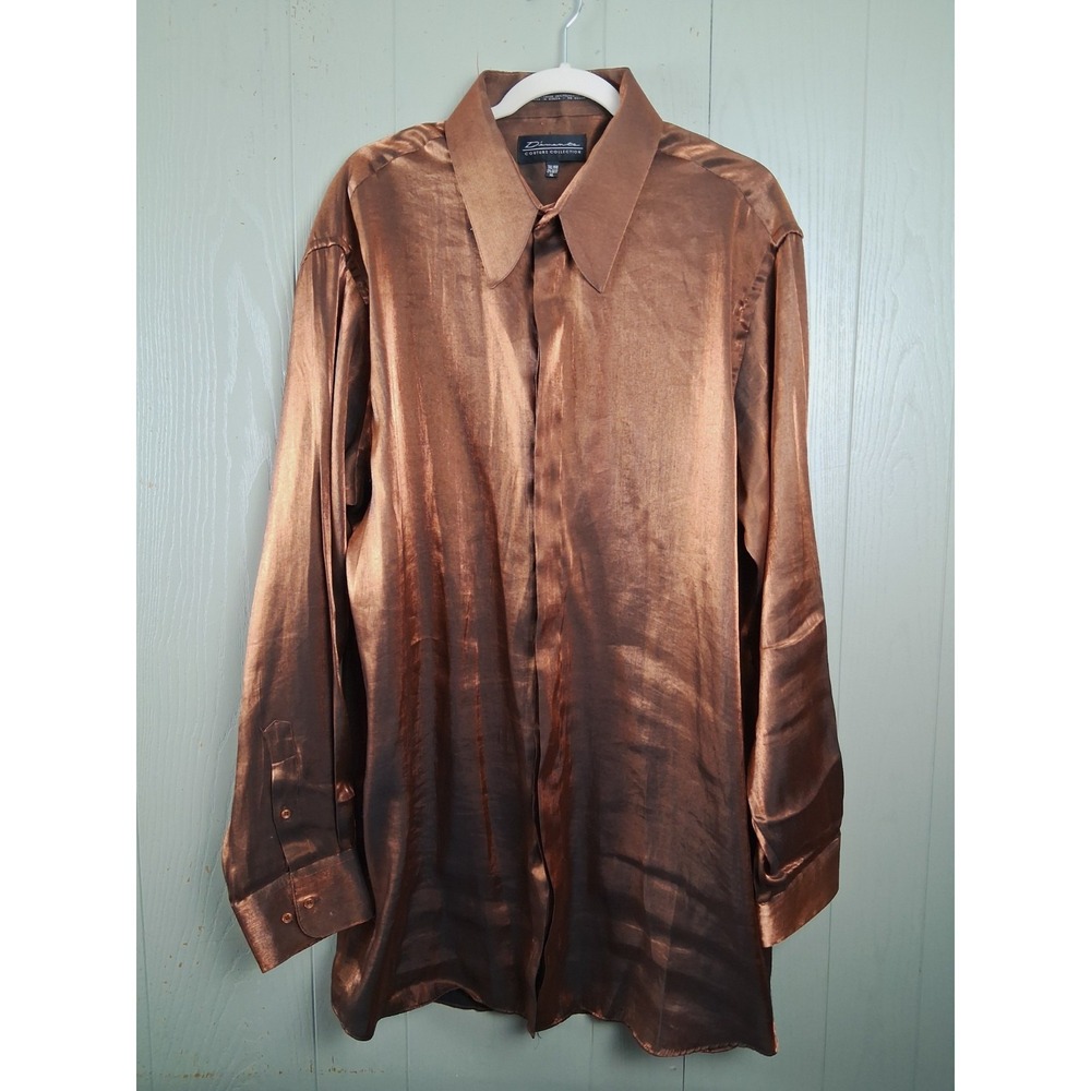 Diamante Couture Collection Men XL TALL 17.5 36/37 Shirt GOLD Metallic Shiny